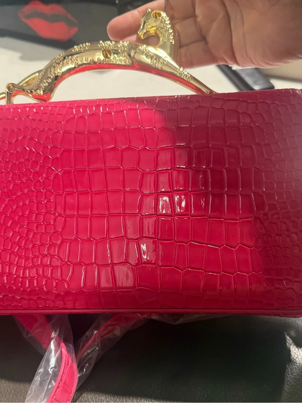 Faux Croc Embossed Crossbody Bag - Hot Pink